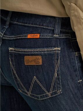 Wrangler Flame Resistant Dark Blue Denim Jeans with Orange Label